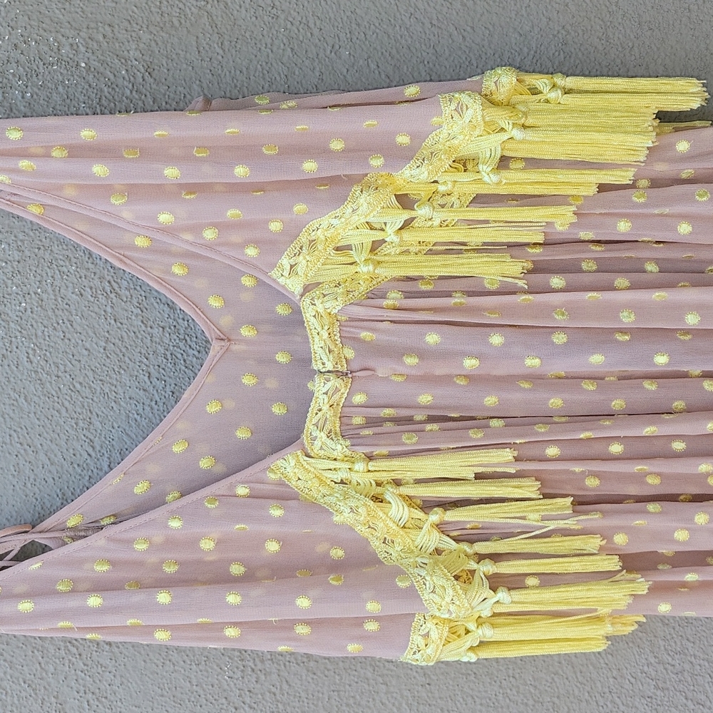 NEW FREE PEOPLE PICNIC IN THE PARK SHEER FRINGE TASSEL MINI DRESS TOP MED - Picture 11 of 11